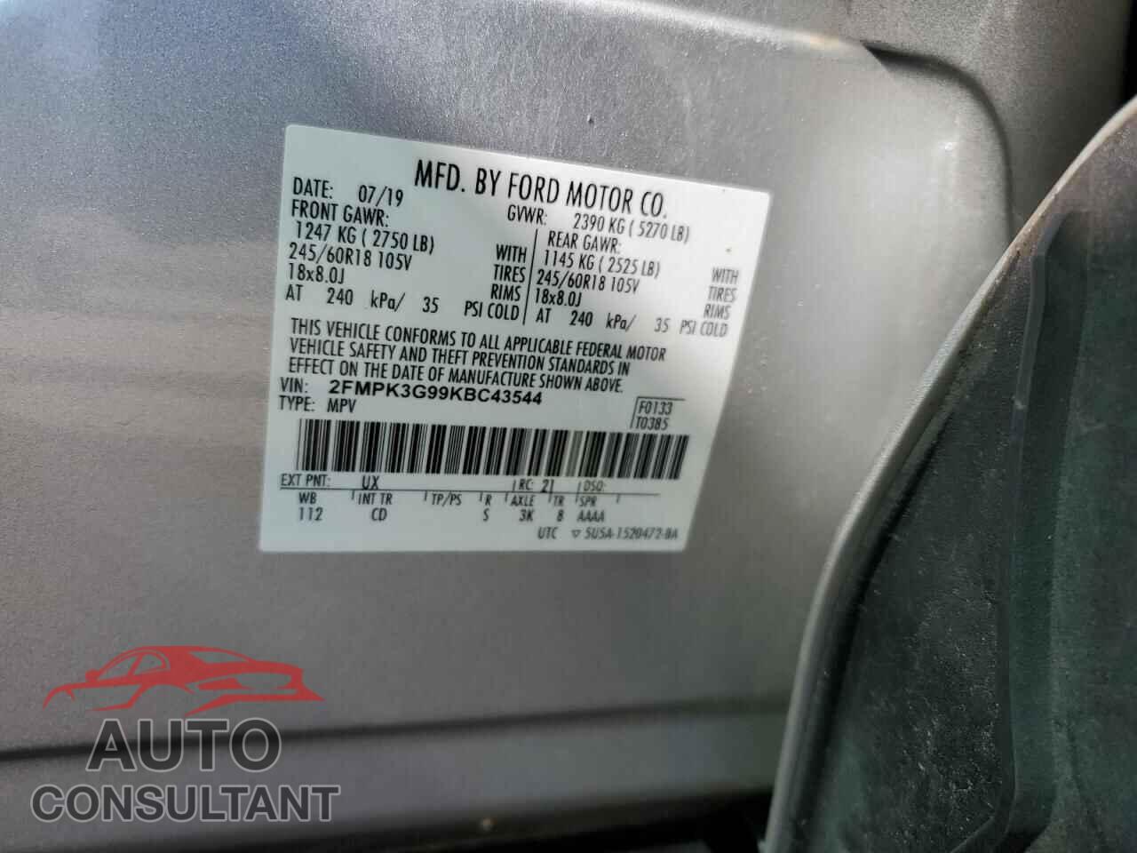 FORD EDGE 2019 - 2FMPK3G99KBC43544