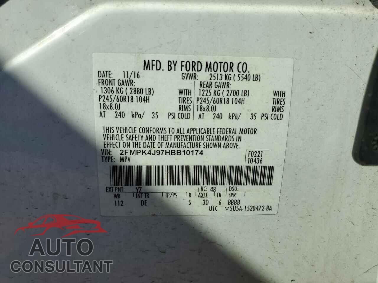 FORD EDGE 2017 - 2FMPK4J97HBB10174