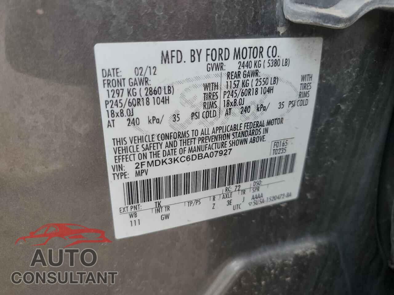 FORD EDGE 2013 - 2FMDK3KC6DBA07927