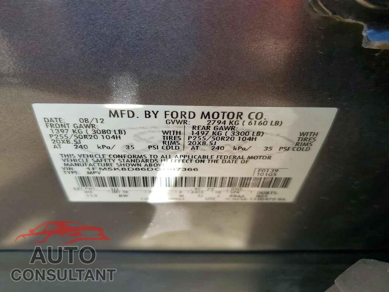 FORD EXPLORER 2013 - 1FM5K8D86DGB07366