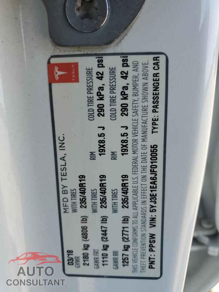 TESLA MODEL 3 2018 - 5YJ3E1EA6JF010055