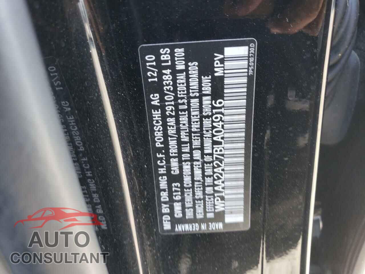 PORSCHE CAYENNE 2011 - WP1AA2A27BLA04916