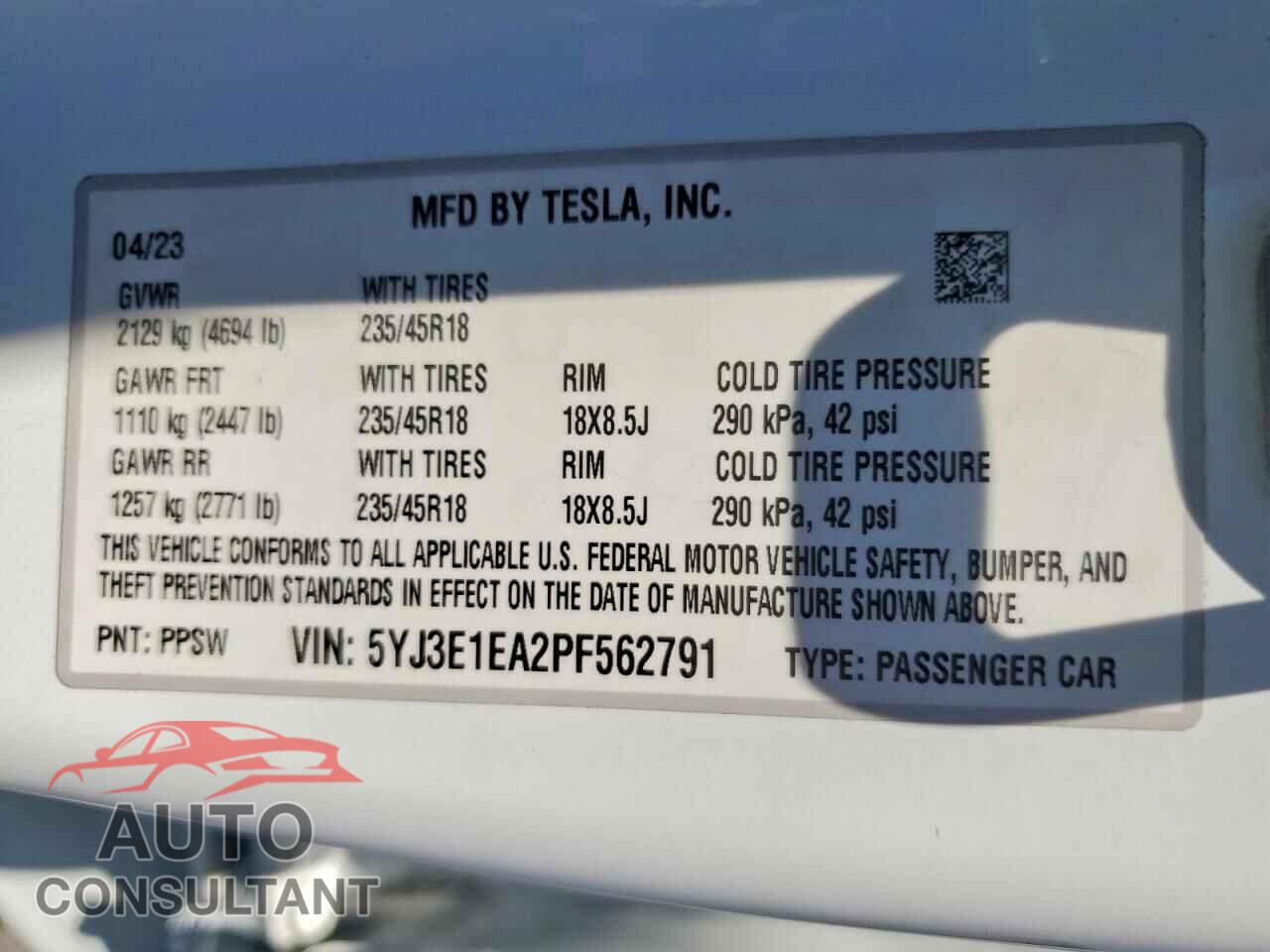 TESLA MODEL 3 2023 - 5YJ3E1EA2PF562791