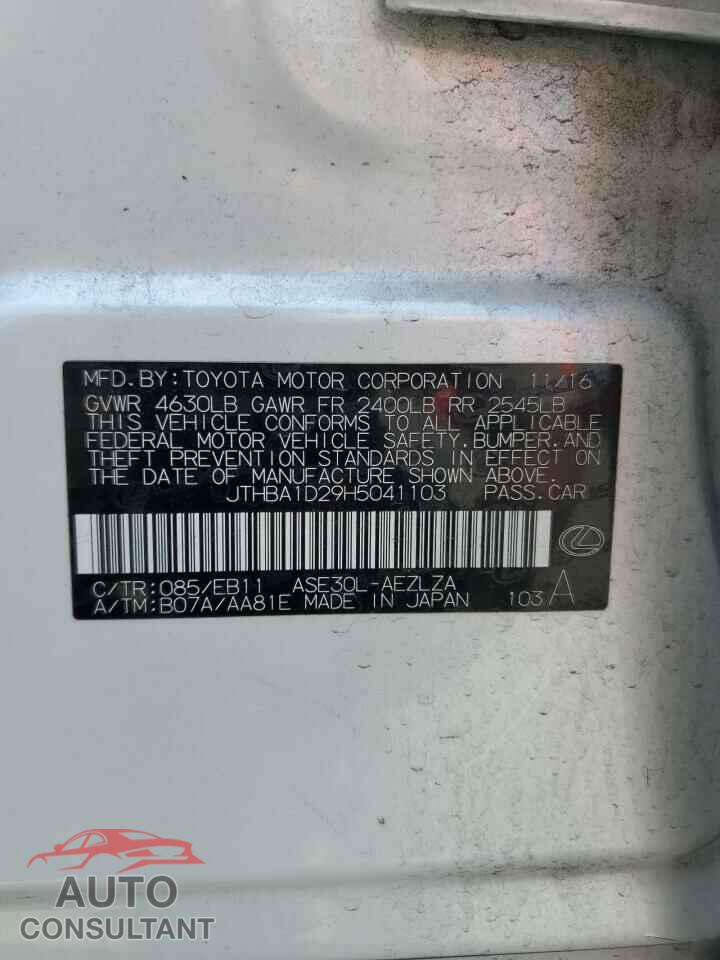 LEXUS IS 2017 - JTHBA1D29H5041103