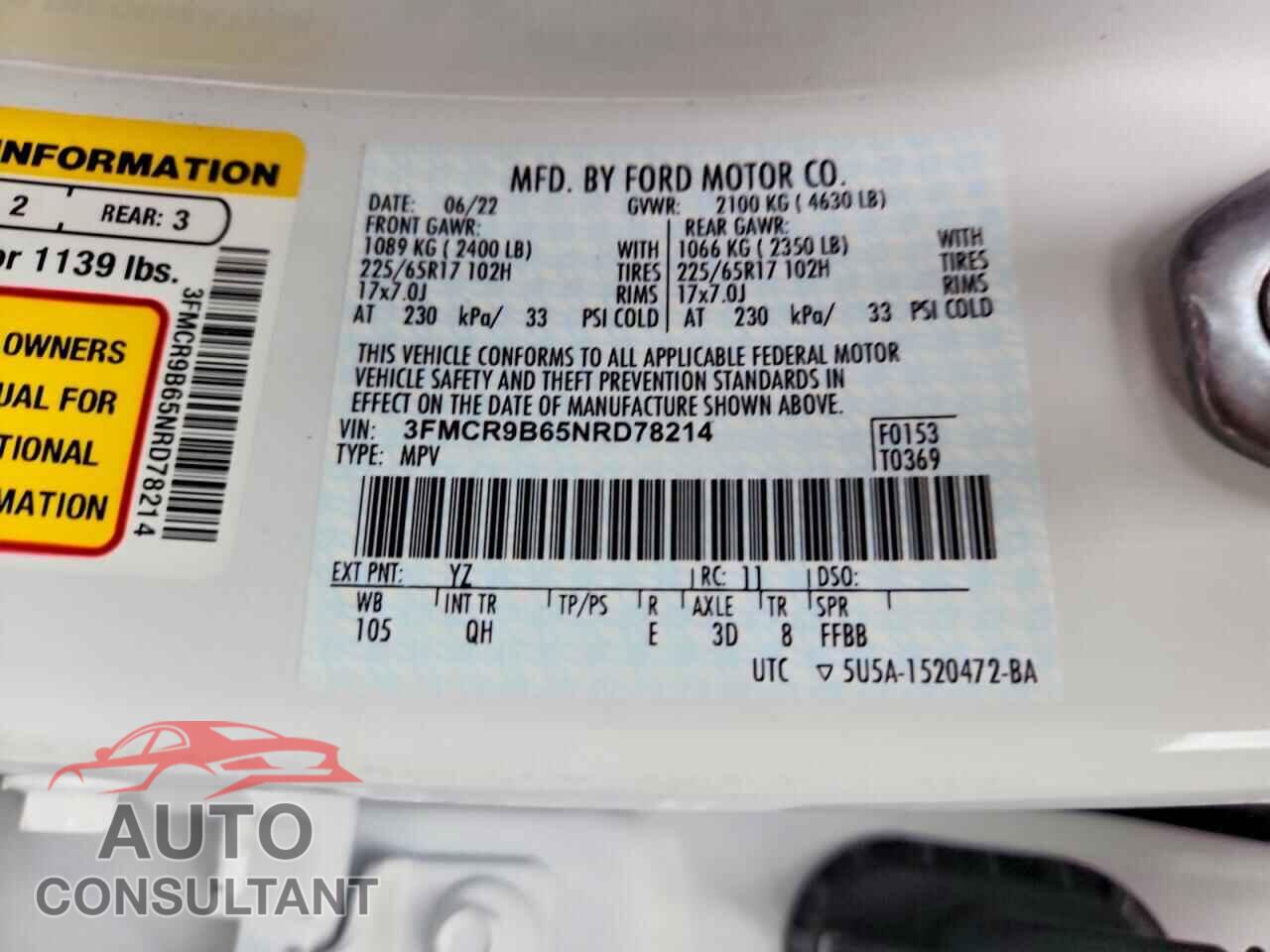 FORD BRONCO 2022 - 3FMCR9B65NRD78214