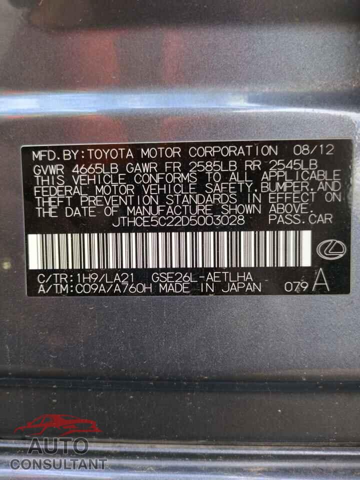 LEXUS IS 2013 - JTHCE5C22D5003028
