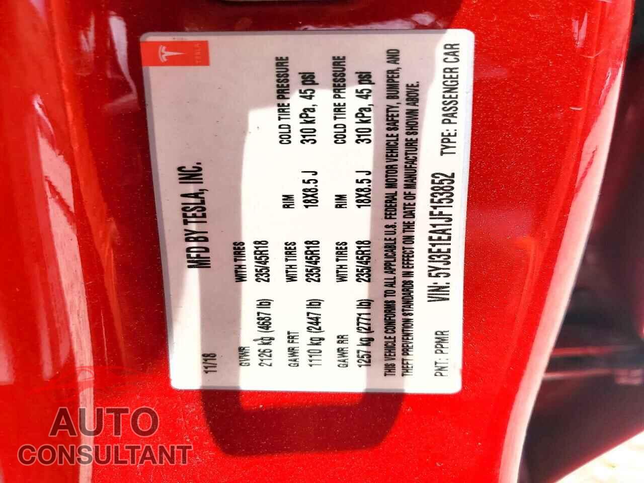 TESLA MODEL 3 2018 - 5YJ3E1EA1JF153852