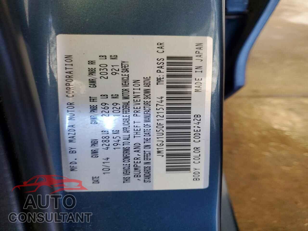 MAZDA 6 2015 - JM1GJ1U50F1215744