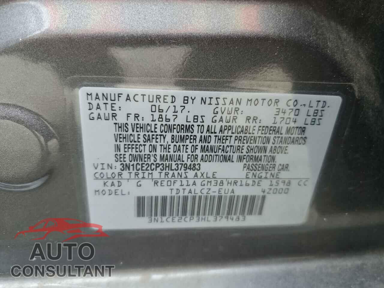 NISSAN VERSA 2017 - 3N1CE2CP3HL379483