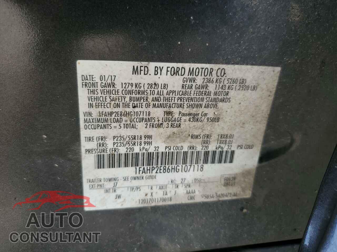 FORD TAURUS 2017 - 1FAHP2E86HG107118