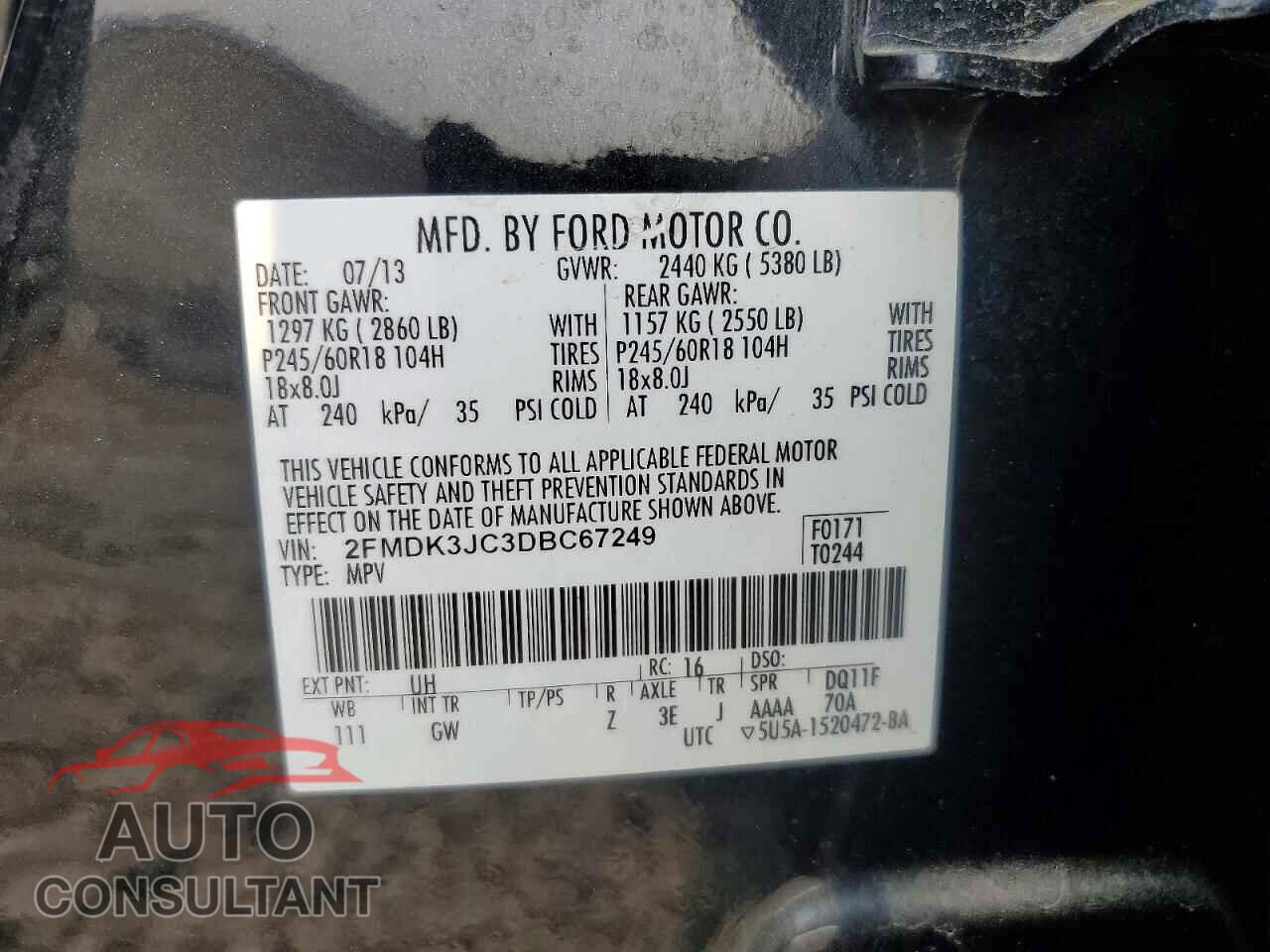 FORD EDGE 2013 - 2FMDK3JC3DBC67249