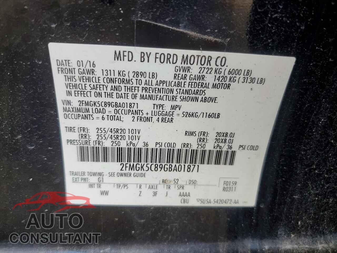 FORD FLEX 2016 - 2FMGK5C89GBA01871