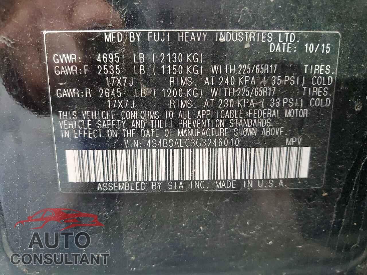 SUBARU OUTBACK 2016 - 4S4BSAEC3G3246010