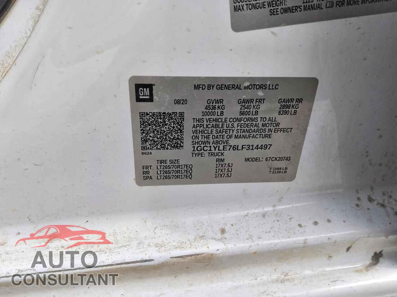 CHEVROLET SILVERADO 2020 - 1GC1YLE76LF314497