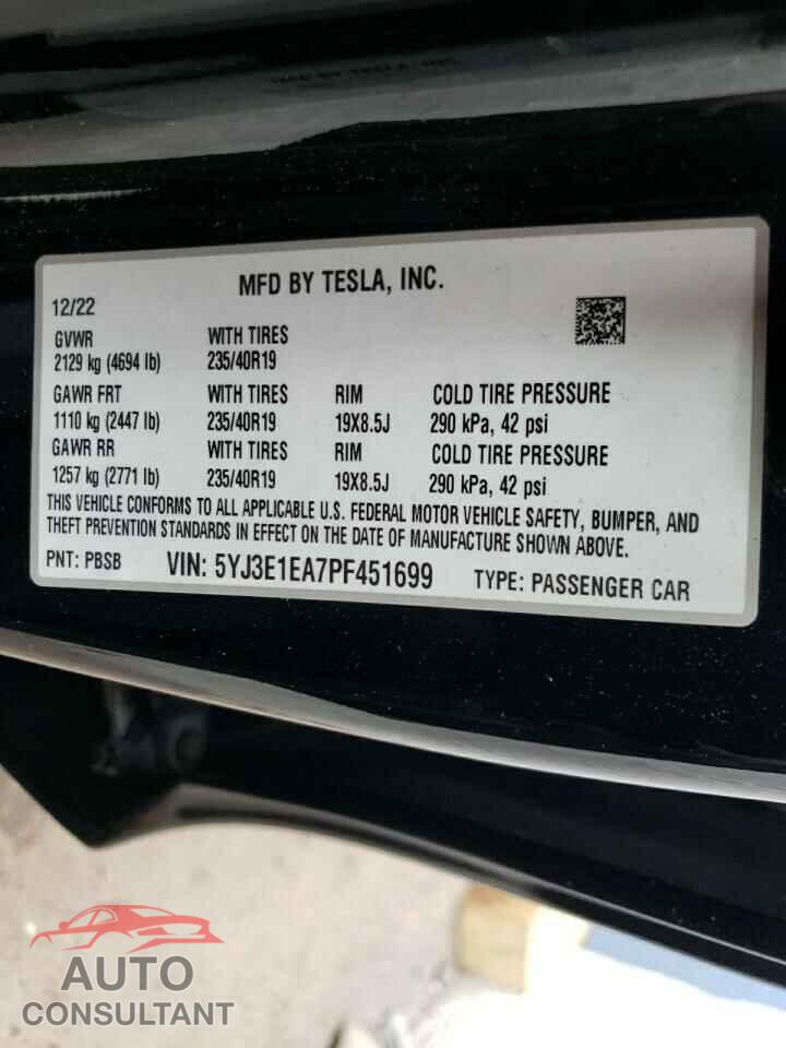 TESLA MODEL 3 2023 - 5YJ3E1EA7PF451699