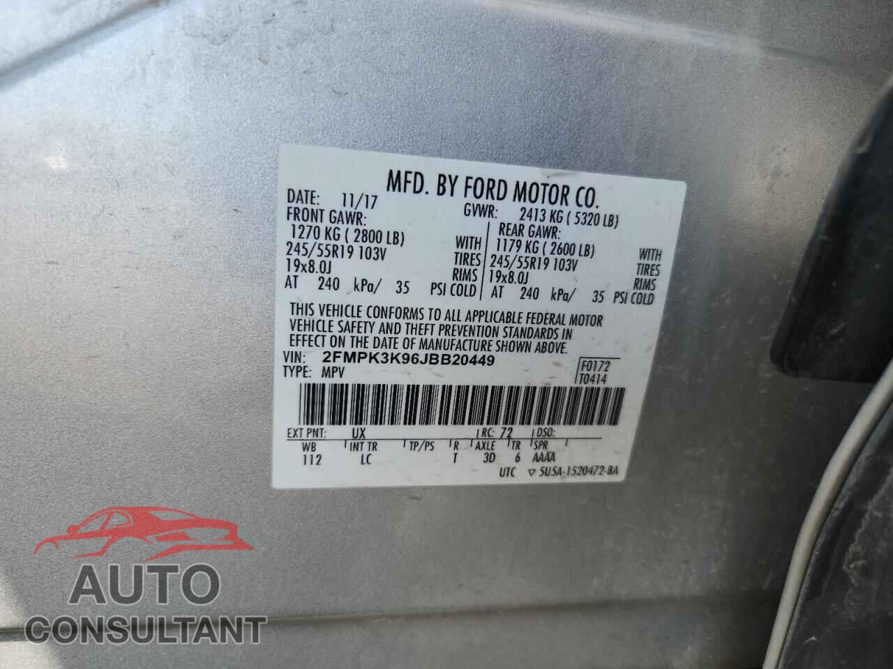 FORD EDGE 2018 - 2FMPK3K96JBB20449