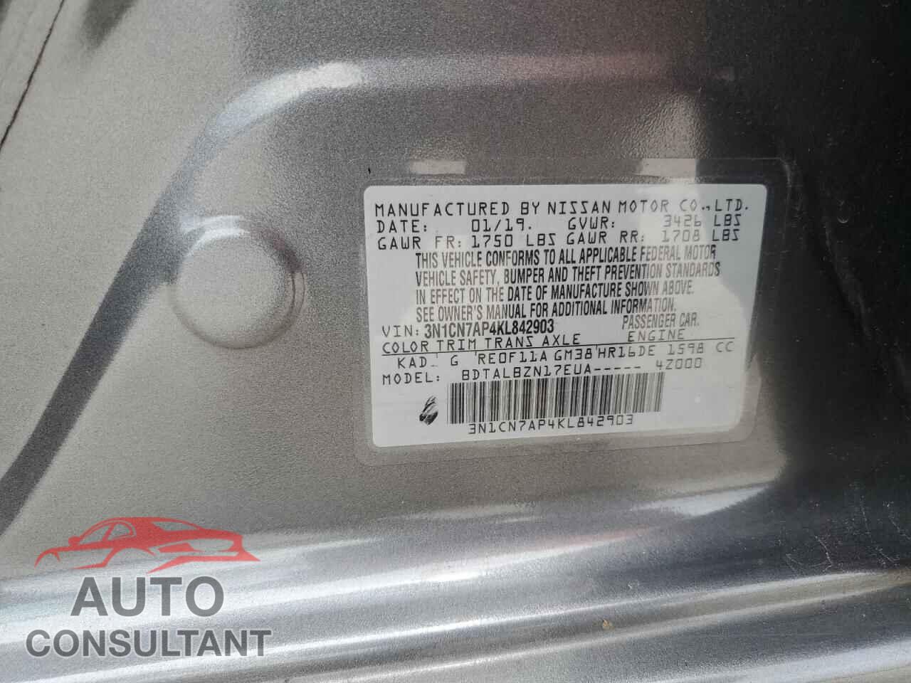 NISSAN VERSA 2019 - 3N1CN7AP4KL842903