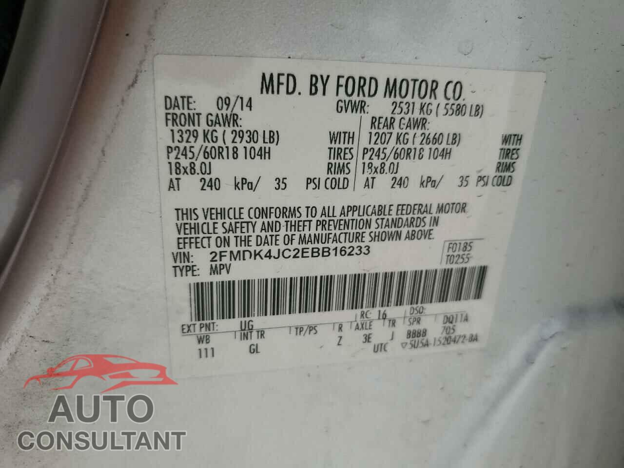 FORD EDGE 2014 - 2FMDK4JC2EBB16233