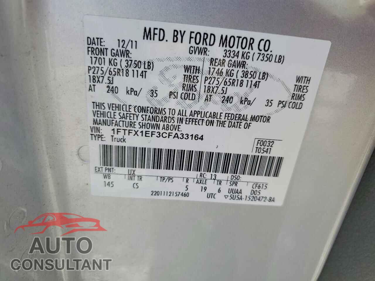 FORD F150 2012 - 1FTFX1EF3CFA33164