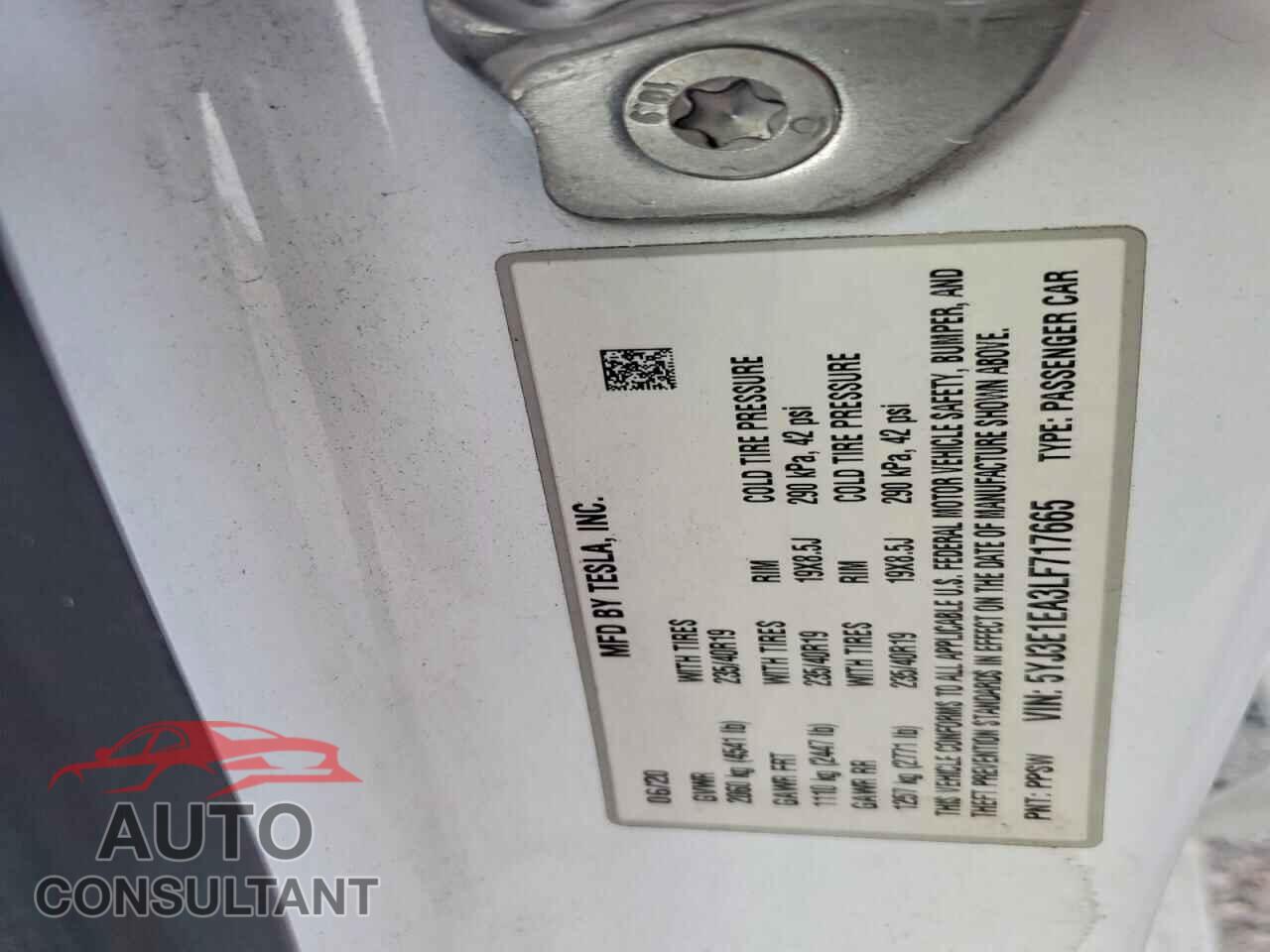 TESLA MODEL 3 2020 - 5YJ3E1EA3LF717665