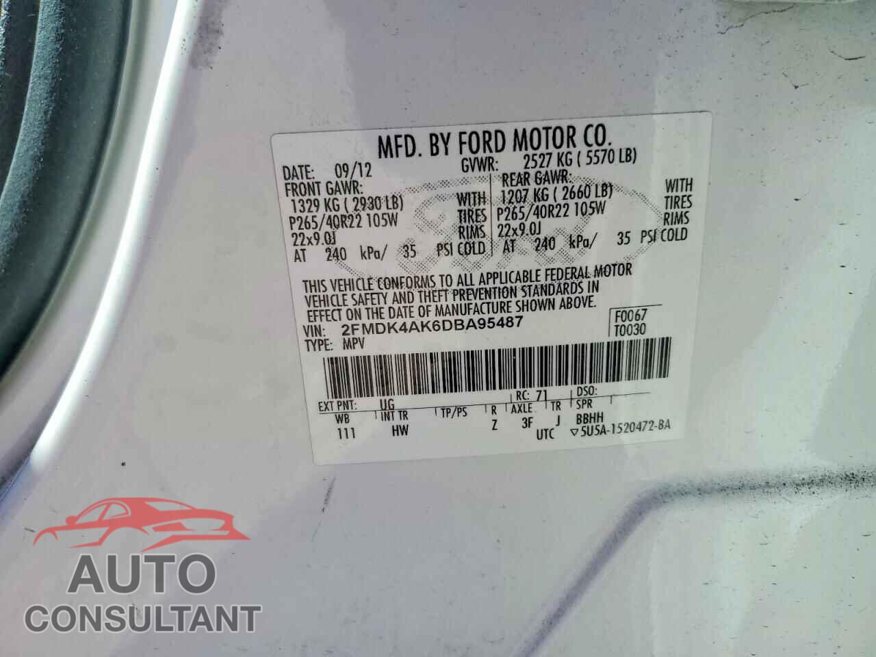 FORD EDGE 2013 - 2FMDK4AK6DBA95487