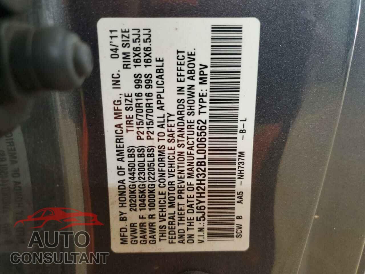 HONDA ELEMENT 2011 - 5J6YH2H32BL006562