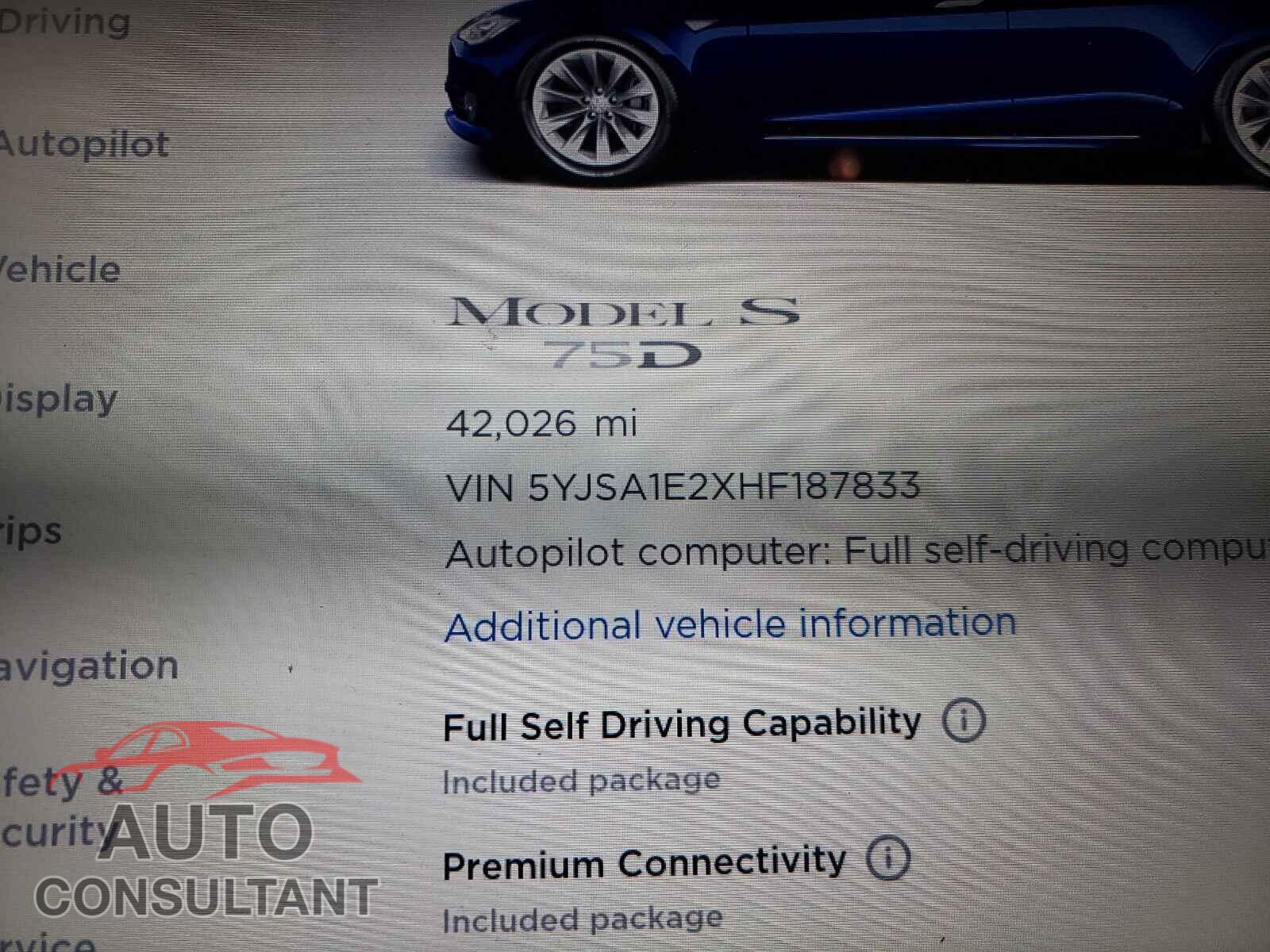 TESLA MODEL S 2017 - 5YJSA1E2XHF187833