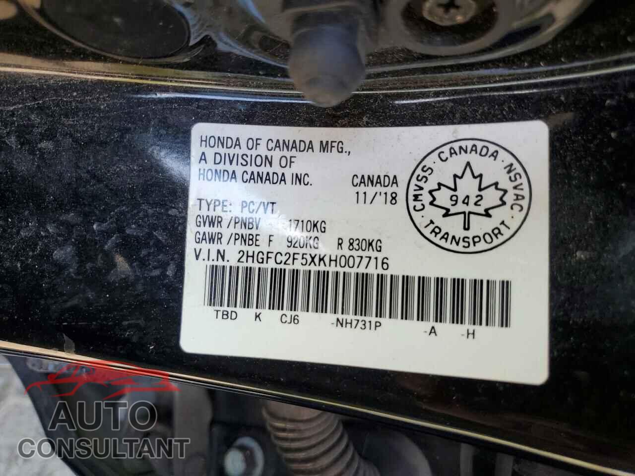 HONDA CIVIC 2019 - 2HGFC2F5XKH007716