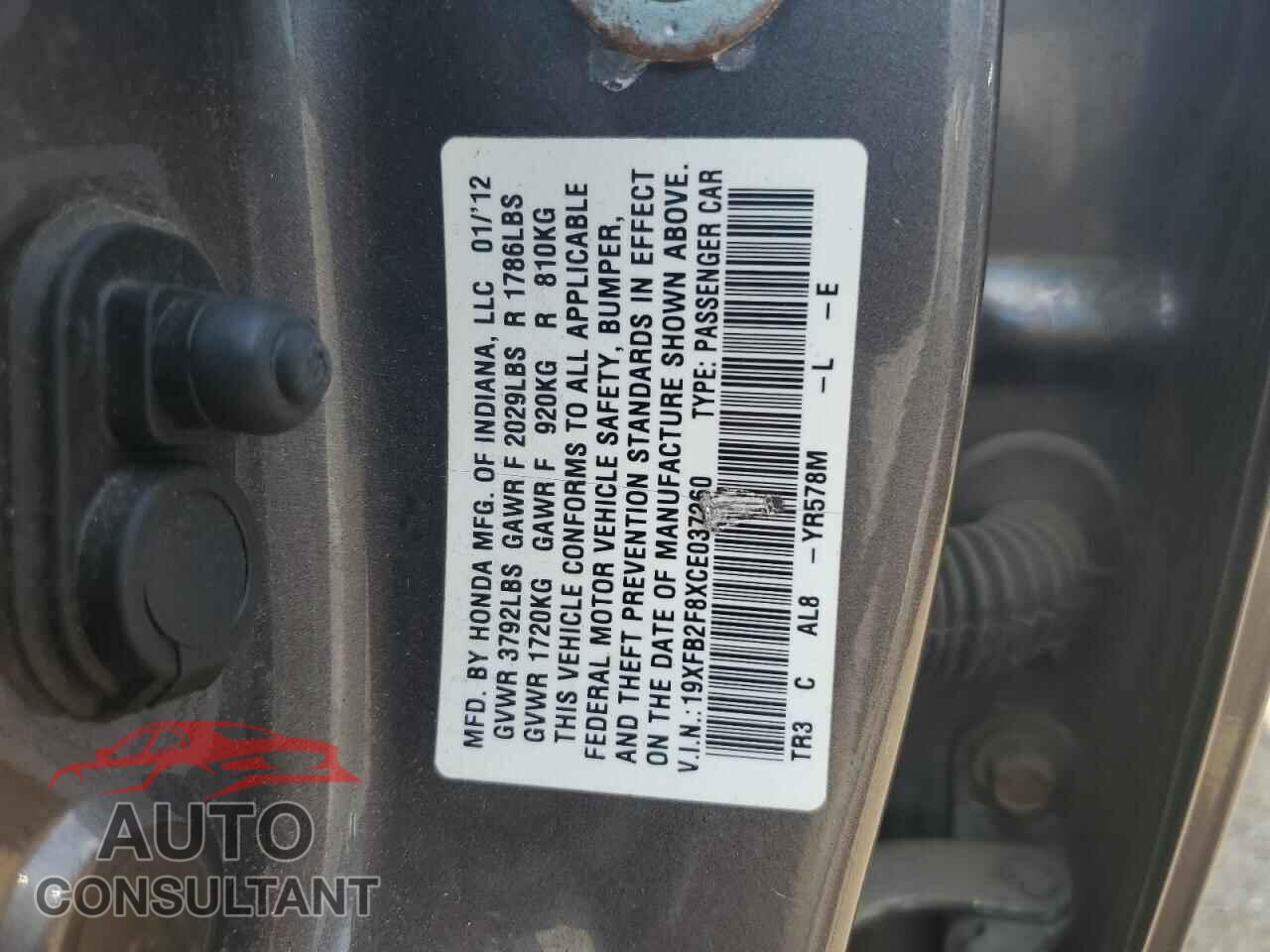 HONDA CIVIC 2012 - 19XFB2F8XCE037260
