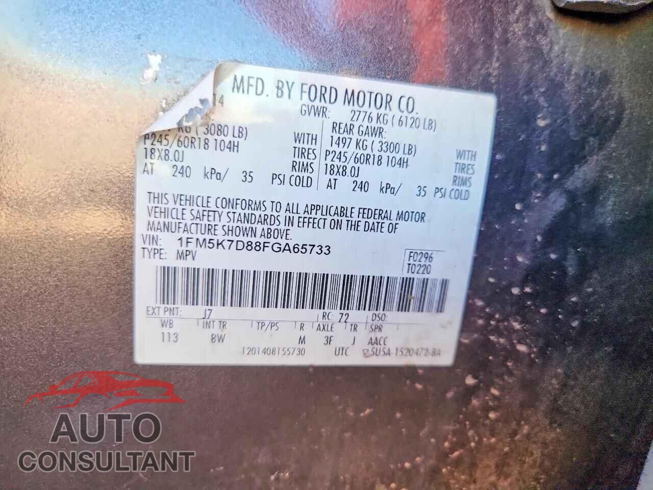 FORD EXPLORER 2015 - 1FM5K7D88FGA65733