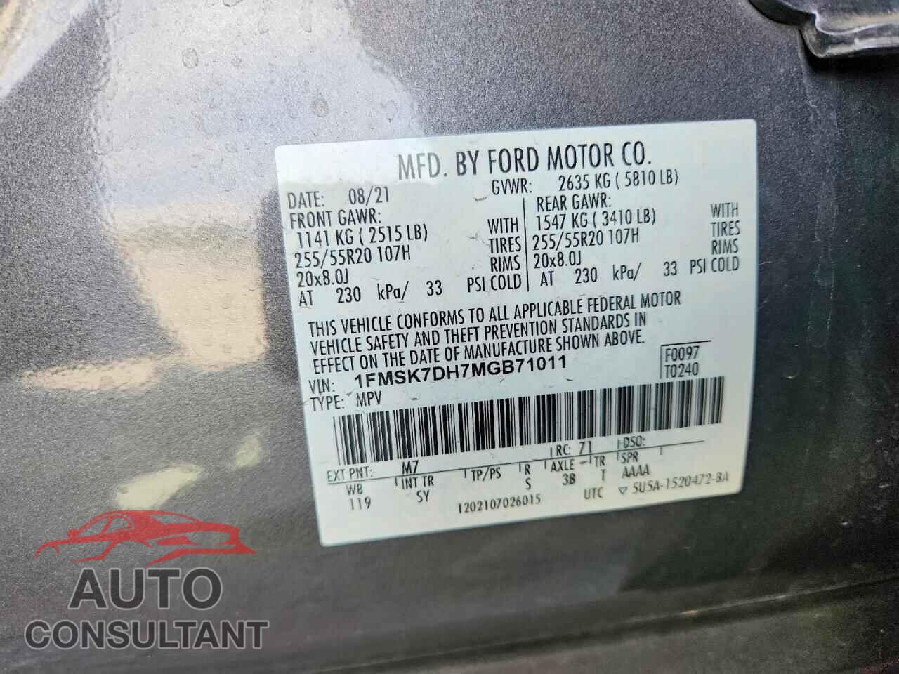 FORD EXPLORER 2021 - 1FMSK7DH7MGB71011