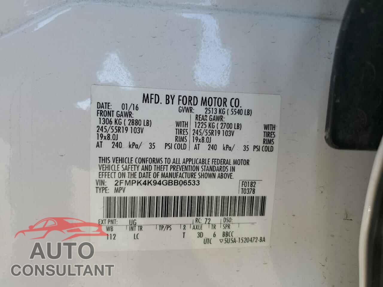 FORD EDGE 2016 - 2FMPK4K94GBB06533