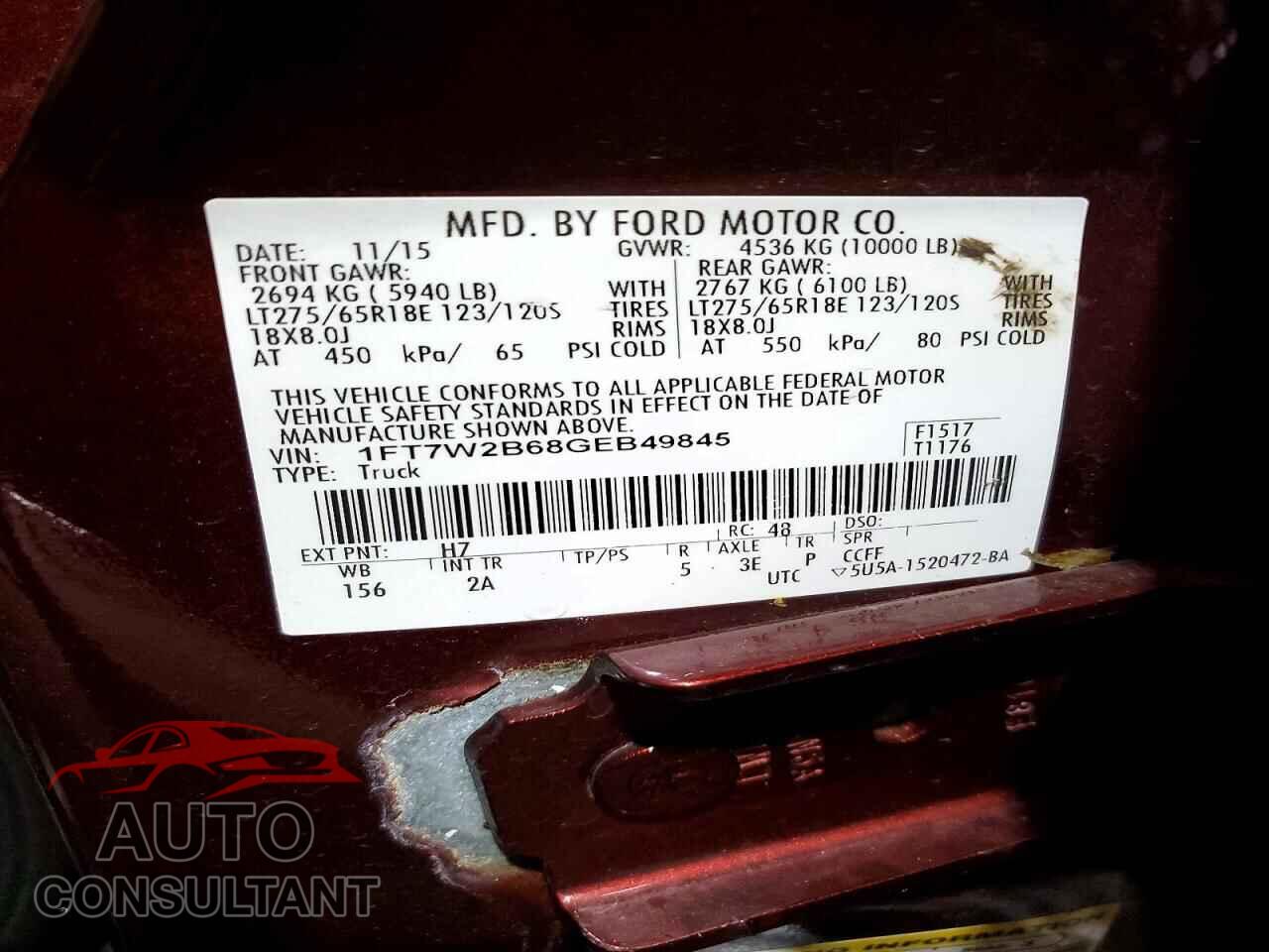 FORD F250 2016 - 1FT7W2B68GEB49845