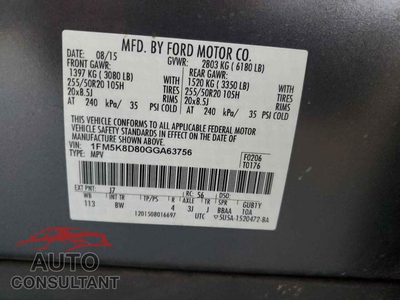 FORD EXPLORER 2016 - 1FM5K8D80GGA63756