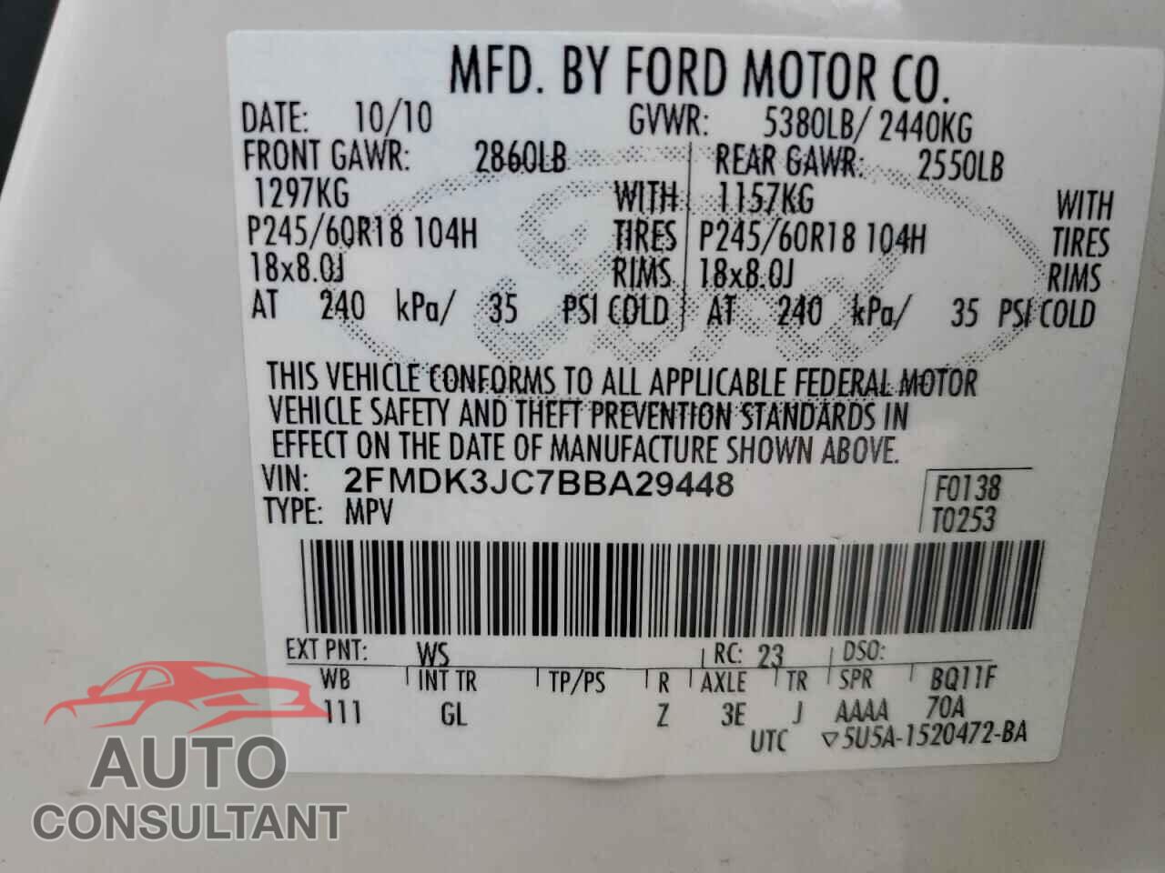 FORD EDGE 2011 - 2FMDK3JC7BBA29448