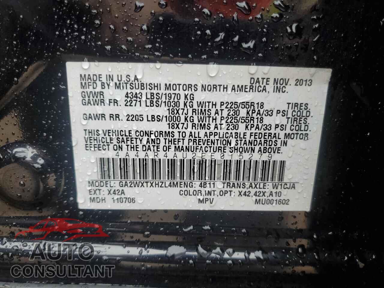MITSUBISHI OUTLANDER 2014 - 4A4AR4AU2EE015279
