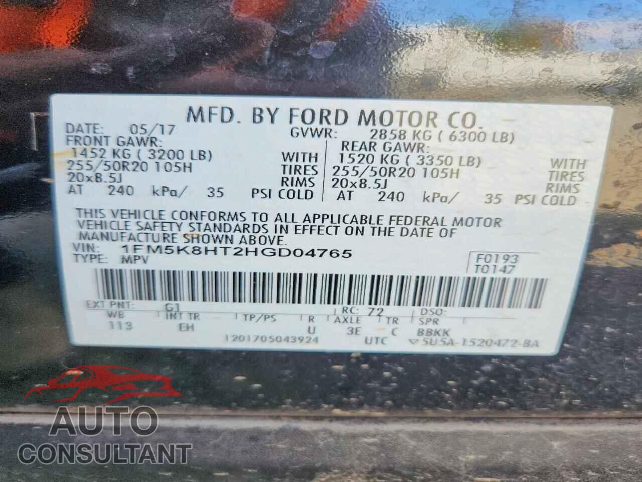 FORD EXPLORER 2017 - 1FM5K8HT2HGD04765