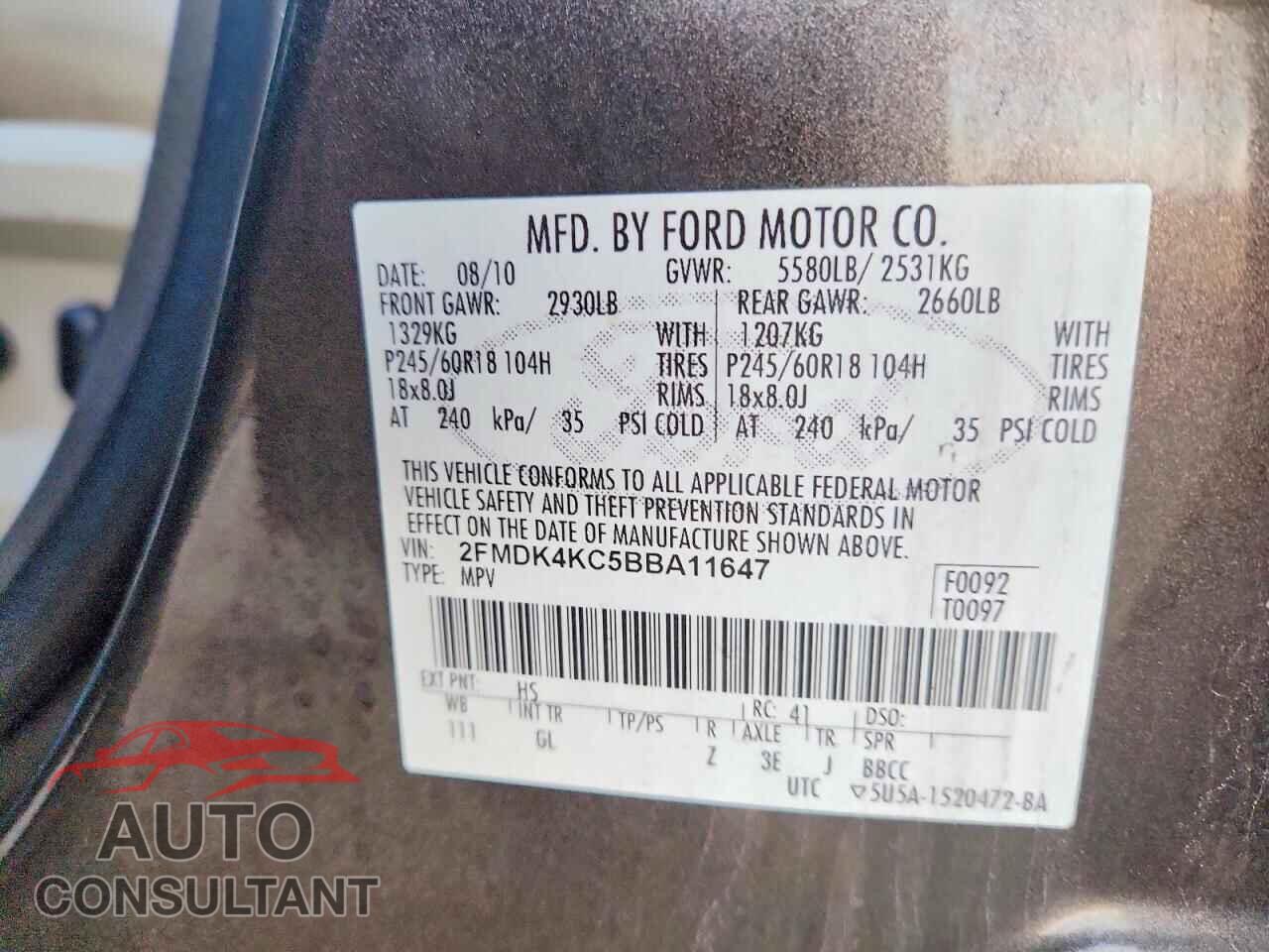 FORD EDGE 2011 - 2FMDK4KC5BBA11647
