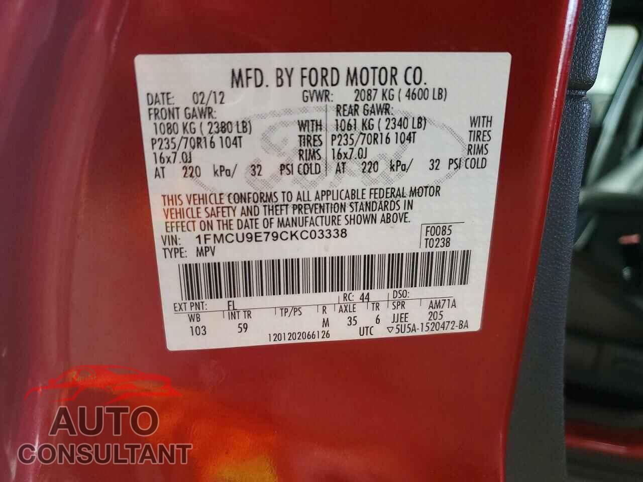 FORD ESCAPE 2012 - 1FMCU9E79CKC03338