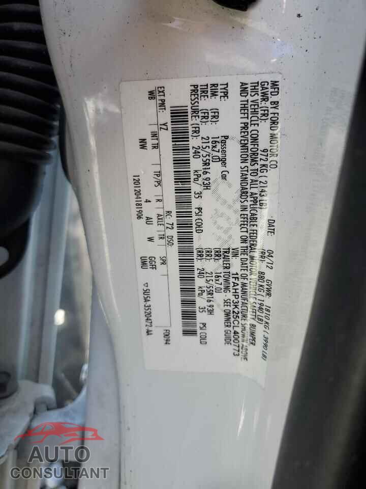 FORD FOCUS 2012 - 1FAHP3K25CL400773