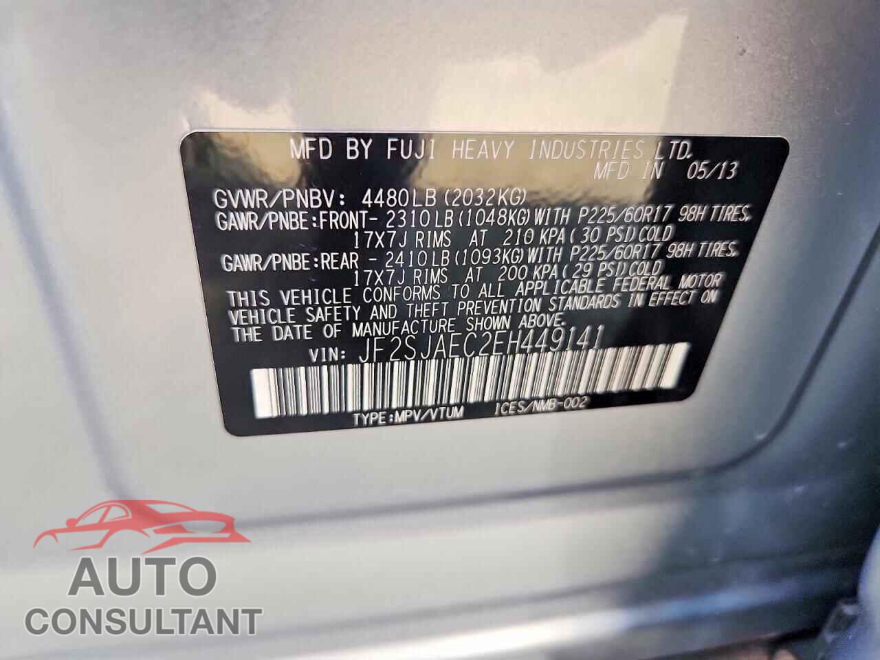 SUBARU FORESTER 2014 - JF2SJAEC2EH449141