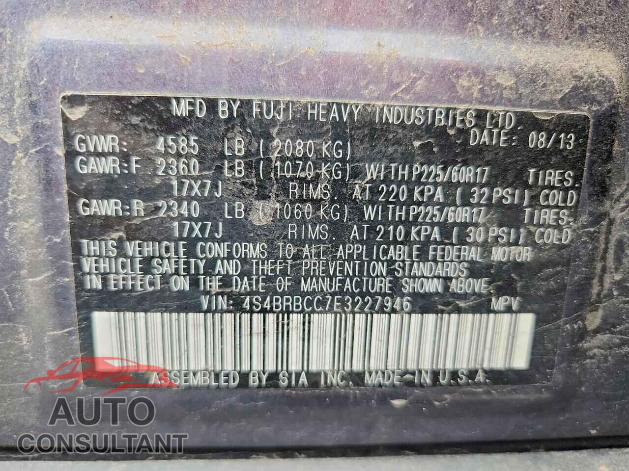 SUBARU OUTBACK 2014 - 4S4BRBCC7E3227946