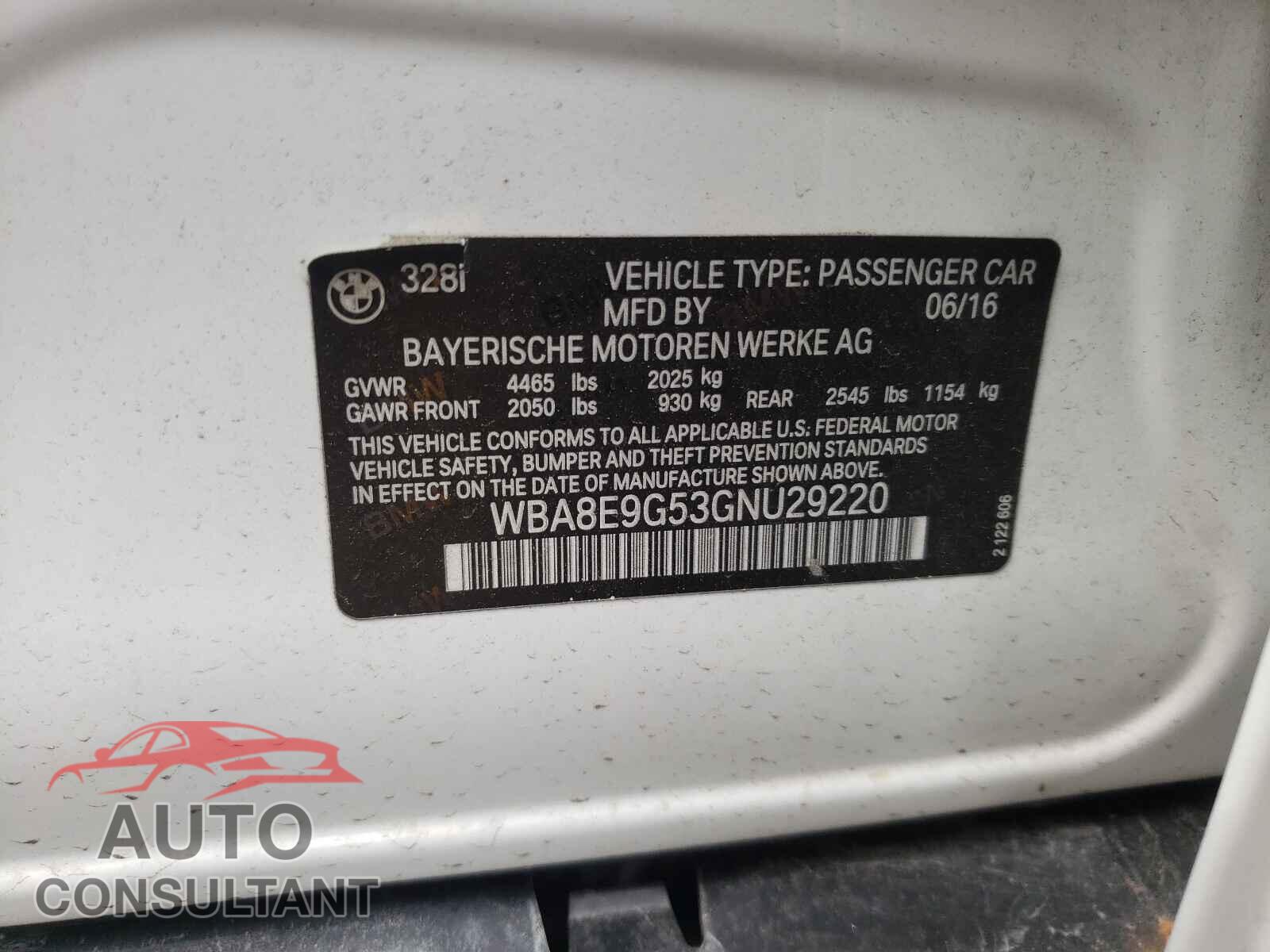 BMW 3 SERIES 2016 - WBA8E9G53GNU29220