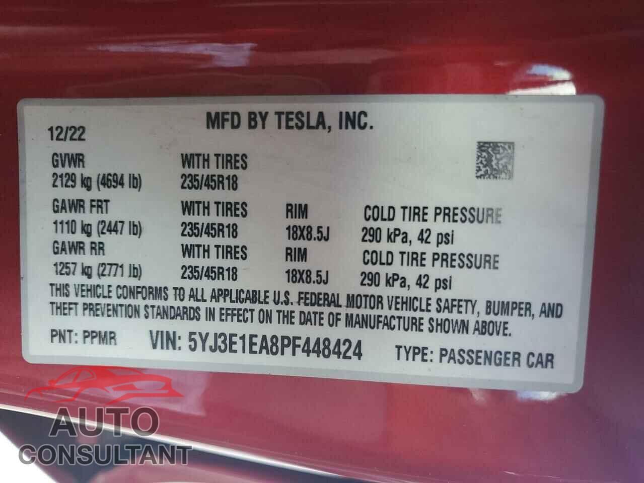 TESLA MODEL 3 2023 - 5YJ3E1EA8PF448424
