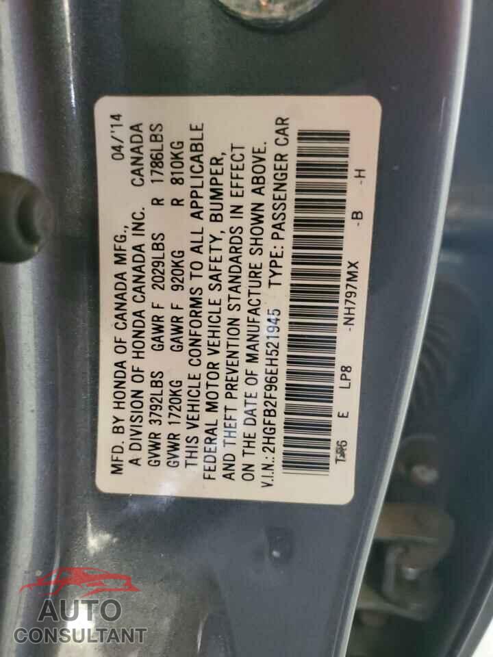 HONDA CIVIC 2014 - 2HGFB2F96EH521945