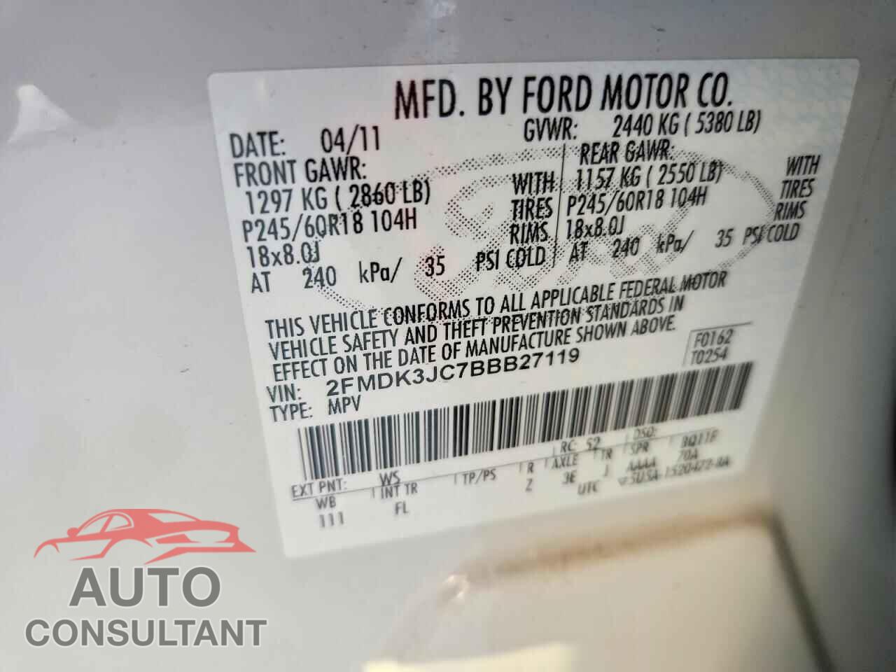 FORD EDGE 2011 - 2FMDK3JC7BBB27119