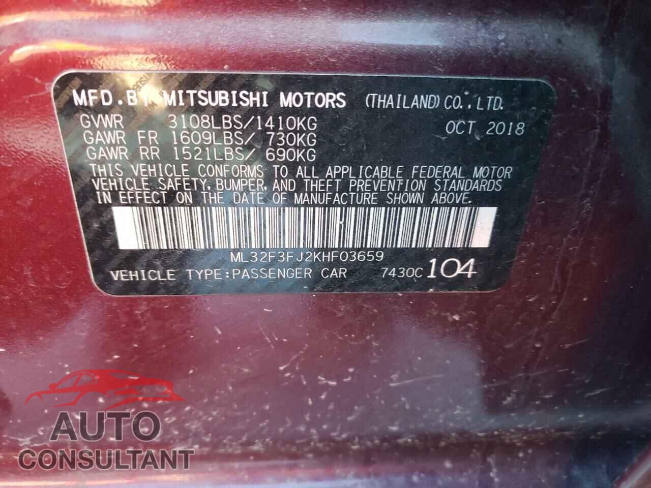 MITSUBISHI MIRAGE 2019 - ML32F3FJ2KHF03659