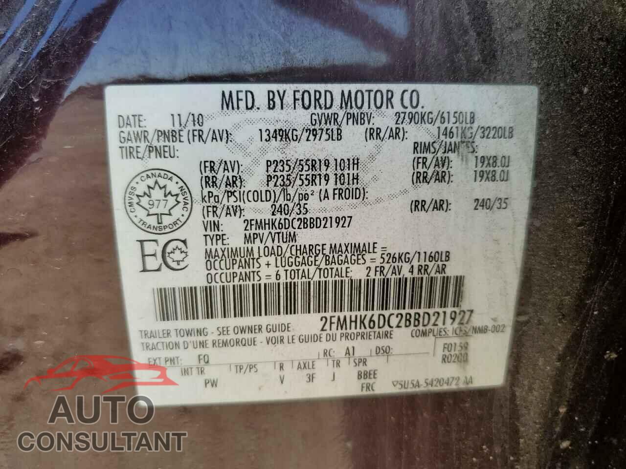 FORD FLEX 2011 - 2FMHK6DC2BBD21927