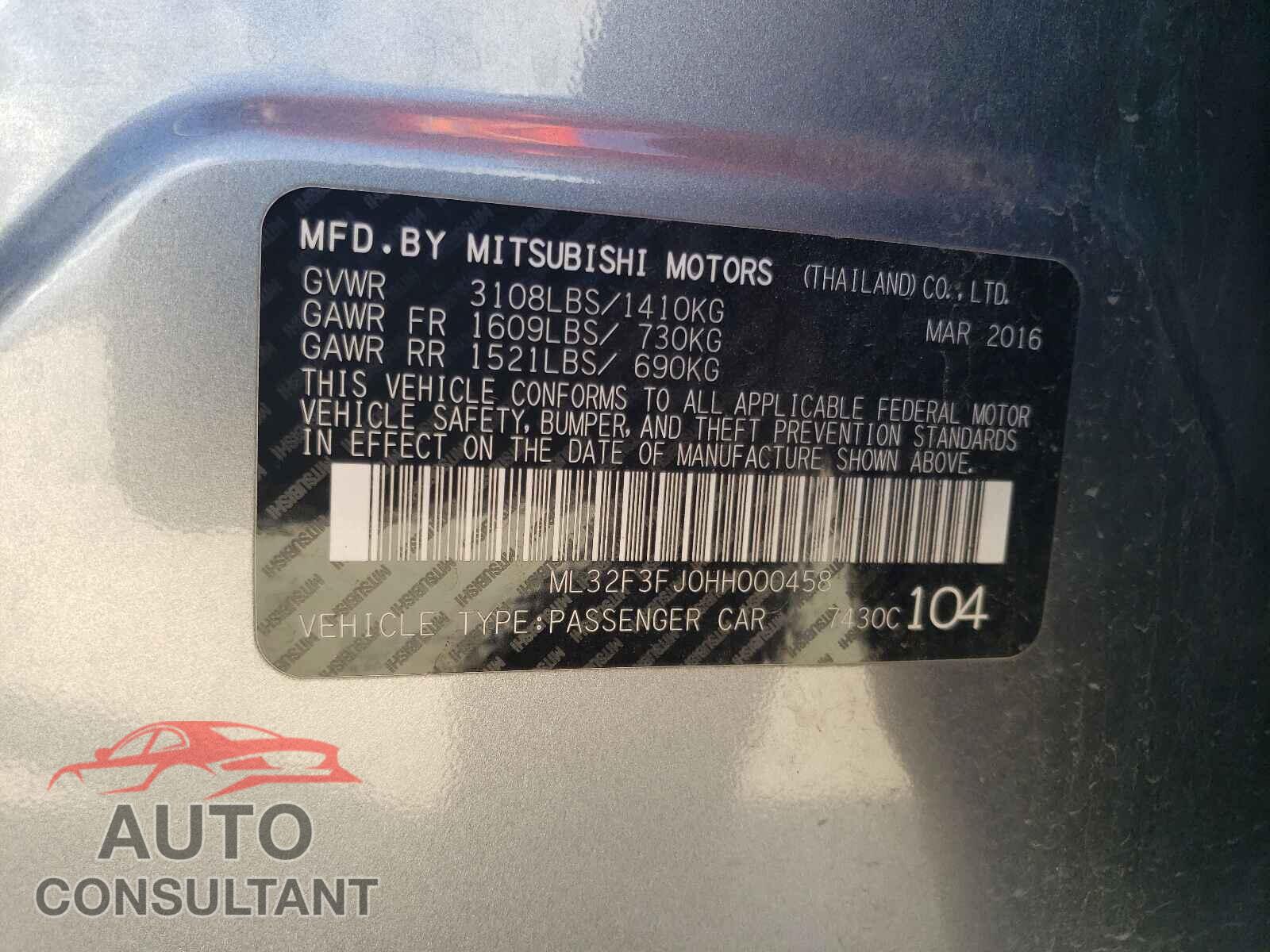 MITSUBISHI MIRAGE 2017 - ML32F3FJ0HH000458