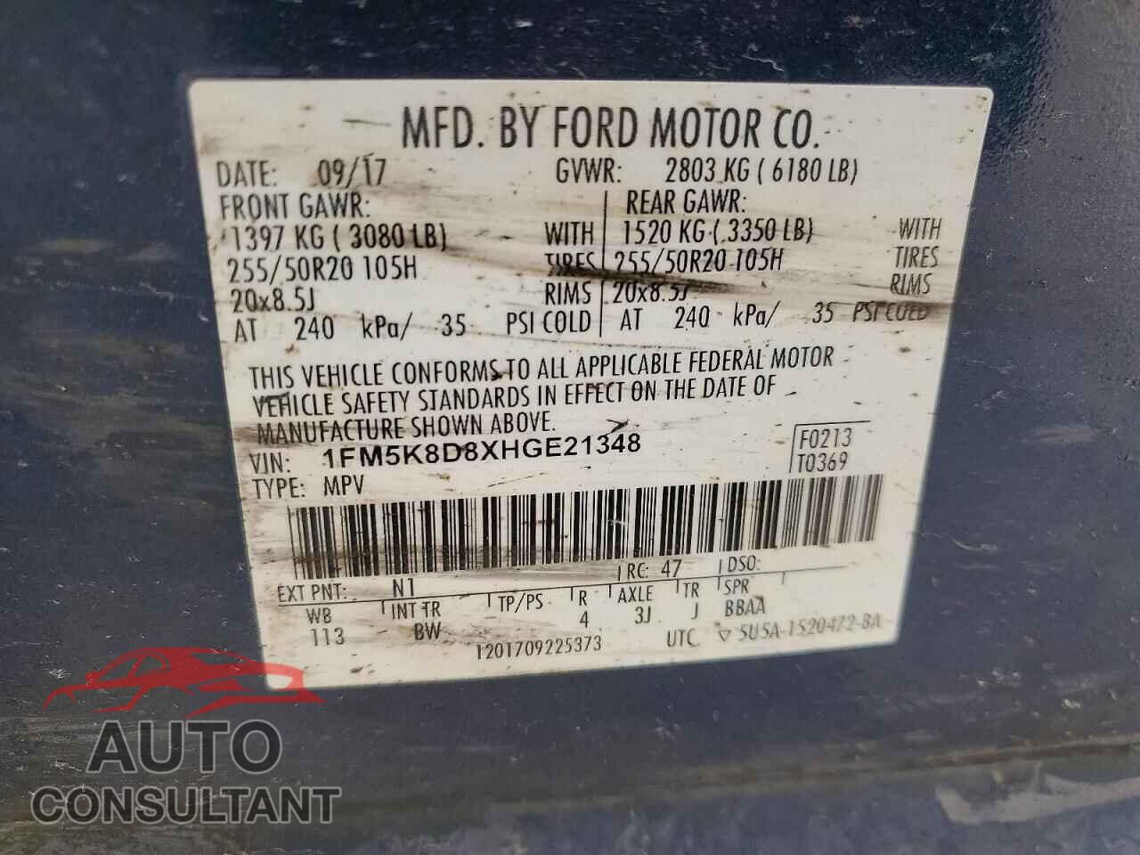 FORD EXPLORER 2017 - 1FM5K8D8XHGE21348